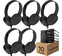 Ladont 10 Pack Bulk Headphones for Classroom, Kids Wired Headphone for Students School K-12, Affordable Classroom Headphones, On-Ear with 3.5mm Plug(Black)