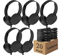 Ladont 20 Pack Bulk Headphones for Classroom, Kids Wired Headphone for School Students K-12, Affordable Classroom Headphones, On-Ear with 3.5mm Plug(Black)