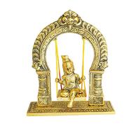Ladoo Gopal Swing/ Metal Krishna Sitting jhula and Decorative Statue/Laddu Gopal Jhula Jhoola/Krishna Idol on Swing for Temple Pooja Puja Office Showpiece/ Home Decor& Gift Item Size:- (8"X12")