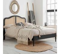 ladson wooden super king size bed with rattan headboard in black