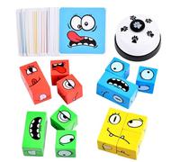 LADVATKIN Wooden Face Changing Magic Cube Game, Expression Puzzle Building Blocks Pattern Matching Game, Educational Puzzles Toy Board Games for Kids and Adults with Bell