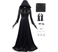Lady Alcina Dimitrescu Cosplay Costume Dress Village Bela Daniela Cassandra Sisters Hooded Robe with Necklace Gloves Tattoo, Black, Small