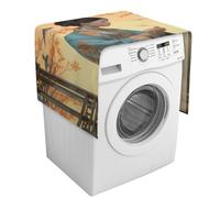 Lady And Her Bird Dust Cover 54.3"x20.5" Universal Washer And Dryer Covers with Storage Pockets, Non-Slip Linen Refrigerator Top Dustproof Cover for Table & Furniture