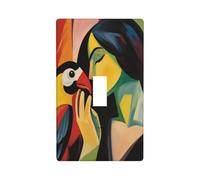 Lady and Parrot Abstract Light Switch Cover Decorative Single Toggle 1 Gang Wall Plate for Kitchen Farmhouse Bedroom Bathroom Art Decor