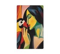 Lady and Parrot Abstract Single Toggle Blank Wall Plate Light Switch Cover Decorative 1 Gang for Kitchen Room Bathroom Size 11.4x7cm