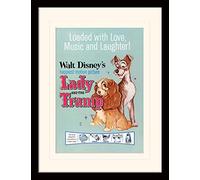 Lady and the Tramp Love, Music and Laughter Mounted & Framed 30 x 40cm Print, MDF, Multi-Colour, 42 x 32 x 2.4 cm
