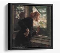 Lady at a window by Vincenzo Irolli Canvas Floater Frame Square Print Picture Art - Black Frame 16 inch wide x 16 inch high