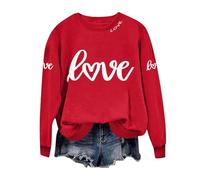 Lady Black Sweatshirt, Ladies Love Heart Sweatshirts Valentines Day Print Long Sleeve Pullover Tops Crewneck Casual Loose Fit Blouse Round Neck Comfortable Elegant Jumpers Tracksuit Valentine's Gifts