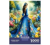 Lady Blue Dress Bloom 1000pc Premium Jigsaw Puzzle Ethereal Floral Grace Puzzle for Adults Sturdy Cardboard Couple Puzzle Partners Ultra Difficult Home Activity 70x50cm/1000pcs