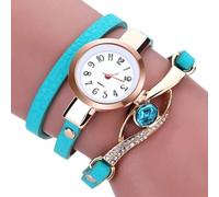 Lady Blue Eye Infinity Multilayer Faux Leather Charm Bracelet Quartz Wrist Watch