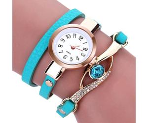 Lady Blue Eye Infinity Multilayer Faux Leather Charm Bracelet Quartz Wrist Watch