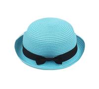 Lady Boater Sun Caps Classic Vintage Ribbon Round Flat Top Straw Beach Hat Retro Summer-Wide-Brim Hats for Women with Band Outdoor Sky Blue One Size