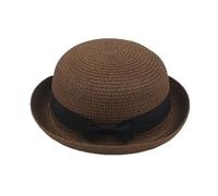 Lady Boater Sun Caps Classic Vintage Ribbon Round Flat Top Straw Beach Hat Retro Summer-Wide-Brim Hats for Women with Band Outdoor Brown One Size