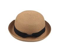 Lady Boater Sun Caps Classic Vintage Ribbon Round Flat Top Straw Beach Hat Retro Summer-Wide-Brim Hats for Women with Band Outdoor Coffee One Size