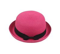 Lady Boater Sun Caps Classic Vintage Ribbon Round Flat Top Straw Beach Hat Retro Summer-Wide-Brim Hats for Women with Band Outdoor Hot Pink One Size