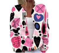 Lady Cardigan UK Ladies Cardigan Jacket Women's Cute Pattern Printed Open Woolen Sweater Cardigans Love Heart Knitted Sweater Tops Trendy Waterfall Cardigans for Women Black