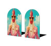 Lady Chicken Wearing Elegant Suits Bookends For Shelves 2 Pcs Wooden Book Stopper Organizer For Home Office Libraries