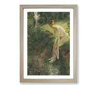 Lady Cleaning Her Leg by Camille Pissarro Framed Print | A2 Oak Framed Wall Art | Ready to Hang | Modern Nature Picture | Living Room Bedroom Lounge Office
