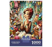 Lady Crafting Stuff 1000pc Puzzle for Adults Creative Hobby Joy Jigsaw Puzzle Thick Cardboard Impossible Hard Challenging Relaxation Creativity Gift Giving for Adults 52x38cm/1000pcs