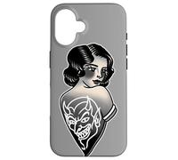 Lady Devil Blackwork Traditional Tattoo Flash Case for iPhone 16