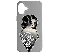 Lady Devil Blackwork Traditional Tattoo Flash Case for iPhone 16 Plus