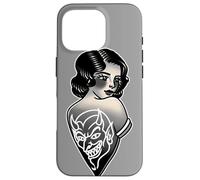 Lady Devil Blackwork Traditional Tattoo Flash Case for iPhone 16 Pro