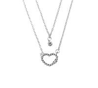 Lady Double Heart Shaped Sparkling Diamond Necklace Chain Neck Chain Sweater Chain Jewelry Layered Love Zircon Necklace Pendant Handmade Exquisite Necklace Necklaces for Women (A-Silver, One Size)