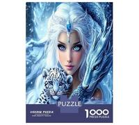 Lady Dragon Snow 1000 Pieces Premium Jigsaw Puzzle Mystic Beast Bond Classic Jigsaw Puzzle Thick Cardboard Impossible Hard Challenging Decompression Wall Decor Relaxation Creativity 52x38cm/1000pcs