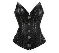 Lady Elastic Bone Corset Gothic Rock Hippy Bustle Buckles Rivet Leather Clubwear Outfit