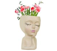 Lady Face Plant - Wonder Flower Pot, Built-in Drainage System | Resin Head Planter Charming Lady Face Plant, Hand Painted Details, Patio Ornament, Herb Container for Kitchen