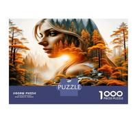 Lady Forest Fall 1000pc Premium Jigsaw Puzzle Surreal Nature Fusion Puzzle for Adults Sturdy Cardboard Couple Puzzle Partners Ultra Difficult Home Activity 52x38cm/1000pcs