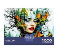 Lady Forest Fire 1000 Piece Classic Jigsaw Puzzle Surreal Nature Fusion Jigsaw Puzzle Set Thick Cardboard Teen Puzzle Fans 12-18 Logic Skill After-School Party Game Best Gift Lovers 38x26cm/1000pcs