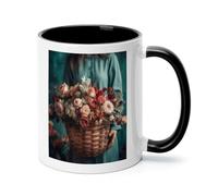 Lady Holding A Basket Ceramic Coffee Mug with Handle 11 Ounces, Porcelain Mug Coffee Cup Tea Mug Water Cup Ideal for Coffee,Tea,Latte,Cappuccino,Microwave & Dishwasher Safe Unique Gift Cup