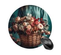 Lady Holding A Basket Round Mouse Pad, Non-Slip Rubber Base Waterproof Washable, Computer Mouse Mat for Office Gaming Studying, Premium-Textured Durable Portable Circle Mousepad for Desktop PC Noteboo