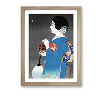 Lady Holding A Box By Ito Shinsui Asian Japanese Framed Print | A3 Oak Framed Wall Art | Ready to Hang | Asian Nature Picture | Living Room Bedroom Lounge Office