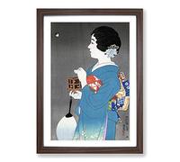 Lady Holding a Box by Ito Shinsui Framed Print | A2 Walnut Framed Wall Art | Ready to Hang | Modern Nature Picture | Living Room Bedroom Lounge Office