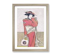 Lady Holding A Fan By Katsukawa Shunsho Asian Japanese Framed Print | A4 Oak Framed Wall Art | Ready to Hang | Asian Nature Picture | Living Room Bedroom Lounge Office