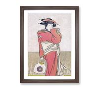 Lady Holding A Fan By Katsukawa Shunsho Asian Japanese Framed Print | A4 Walnut Framed Wall Art | Ready to Hang | Asian Nature Picture | Living Room Bedroom Lounge Office