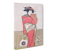 Lady Holding A Fan By Katsukawa Shunsho Canvas Print | Gallery Wrapped 30mm Frame Wall Art | 20x14 inches | Ready to Hang | Asian People Picture | Living Room Bedroom Lounge Office