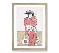 Lady Holding a Fan by Katsukawa Shunsho Framed Print | A2 Oak Framed Wall Art | Ready to Hang | Modern Nature Picture | Living Room Bedroom Lounge Office