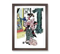 Lady Holding A Fan By Utagawa Kunisada Asian Japanese Framed Print | A3 Walnut Framed Wall Art | Ready to Hang | Asian Nature Picture | Living Room Bedroom Lounge Office