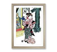 Lady Holding A Fan By Utagawa Kunisada Asian Japanese Framed Print | A4 Oak Framed Wall Art | Ready to Hang | Asian Nature Picture | Living Room Bedroom Lounge Office