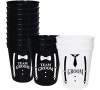 LADY&HOME 14pcs Polystyrene Party Cups, Groom's Team Wedding Ring Cups, 16oz BPA-free, Dishwasher Safe, for Bachelor Parties, Weddings, Engagement Parties