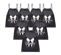 LADY & HOME 7 Pack Groom and Groomsman Drawstring Proposal Suit bags Groomsmen Gift Bags Set for Stag Do(Squiggles)