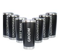LADY&HOME Best Man Proposal Gifts Set of 7 Groom and Groomsmen Gifts Tumbler for Men 20 oz Stainless Steel Insulated Coffee Travel Mug Cup with Lid and Straw for Stag Party(B-Bold)