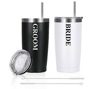 LADY&HOME Bride and Groom Tumbler Set of 2,Ideal Gifts for Newlyweds Couples Wife Bridal Shower,20oz Insulated Stainless Steel Travel Tumbler for Wedding Engagement