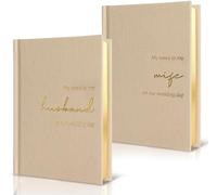 LADY&HOME Wedding Vow Books His and Hers, Linen Hardcover Gold Foil Vow Books for Ceremony, Wedding Must Haves, Wedding Registry Ideas, His and Her Gifts (Beige)
