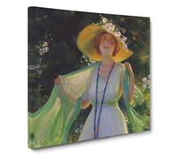 Lady In A Summer Garden by Charles Curran Canvas Print | Gallery Wrapped 30mm Frame Wall Art | 14x14 inches | Ready to Hang | Classic Floral Picture | Living Room Bedroom Lounge Office