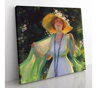 Lady In A Summer Garden by Charles Curran Classic Painting Canvas Wall Art Print Ready to Hang, Framed Picture for Living Room Bedroom Home Office Décor, 50x50 cm (20x20 Inch)