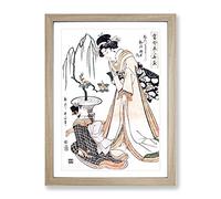 Lady In Waiting By Kikukawa Eizan Asian Japanese Framed Print | A2 Oak Framed Wall Art | Ready to Hang | Asian Nature Picture | Living Room Bedroom Lounge Office